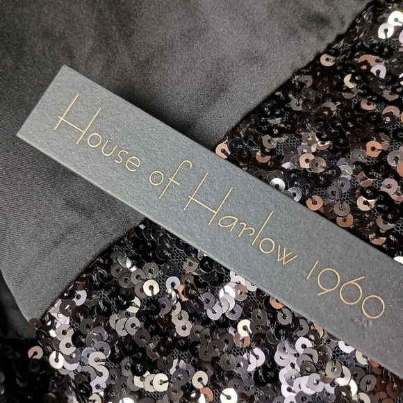 NWT House of Harlow 1960 Sequined Black Satin Slip Dress - Picture 5 of 8
